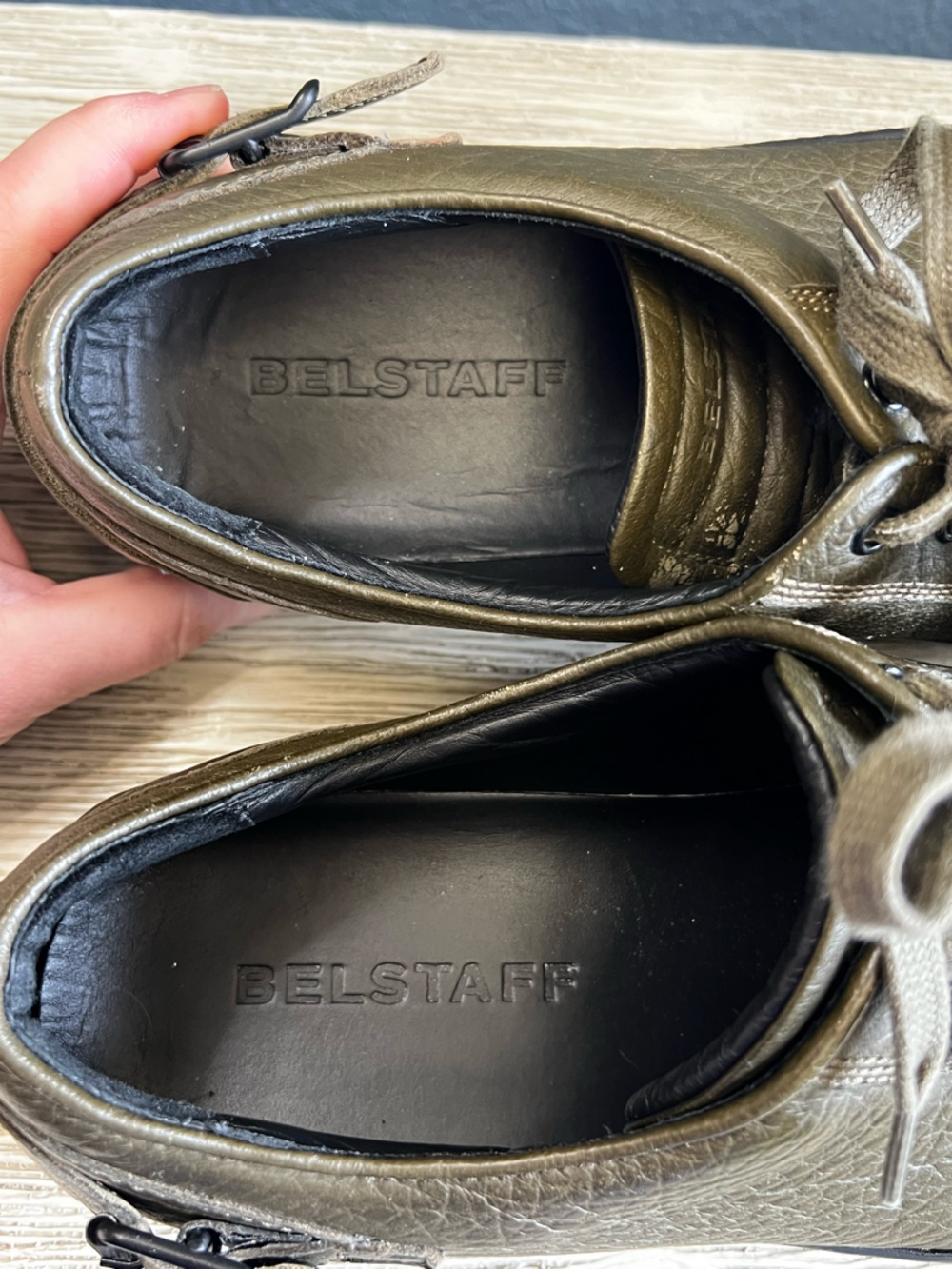 Belstaff Olive Leather Low-Top Sneakers with Black Sole - Picture 6 of 10
